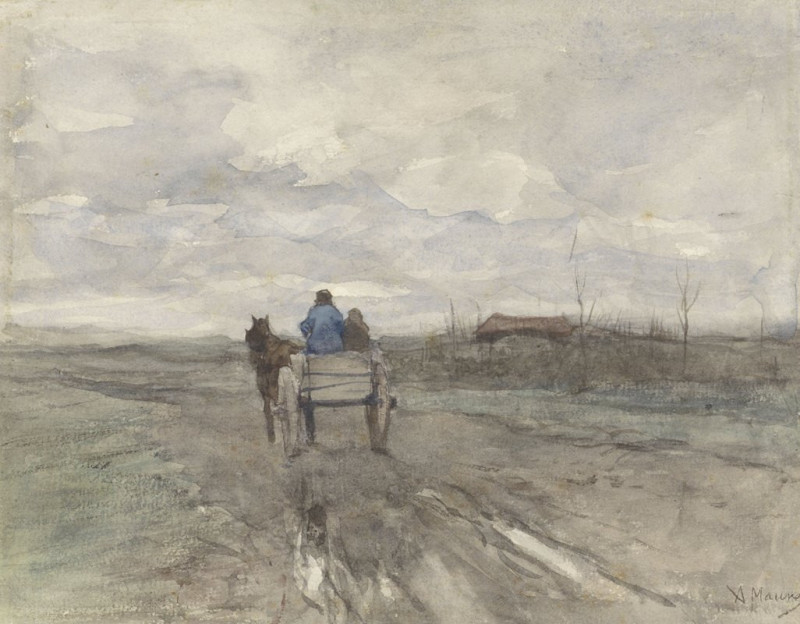 Boerenkar op een landweg (1848 - 1888) reproduction of painting by Anton Mauve. ALL GICLEE PRINTS