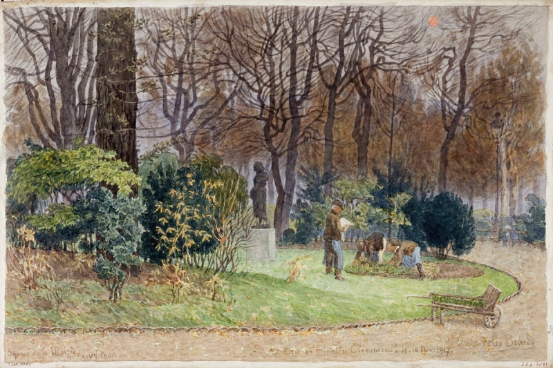 Jardiniers dans le square de la mairie du 14ème arrondissement, 15-16 novembre 1917 (1917) reproduction of painting by Félix ...