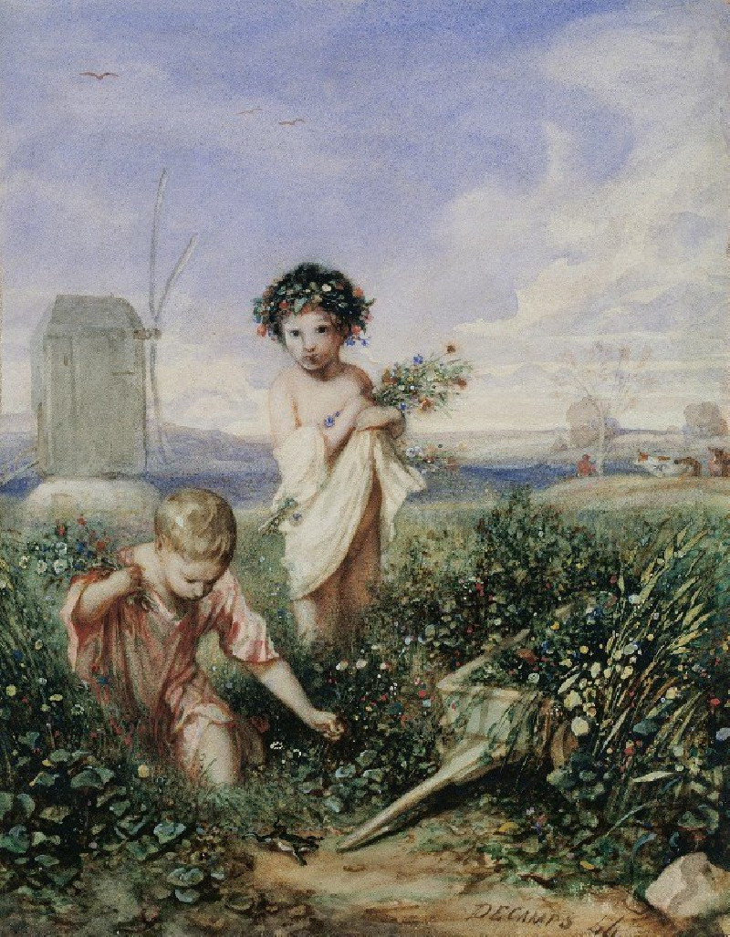 Children gathering Flowers (1844) reproduction of painting by Alexandre-Gabriel Decamps. ALL GICLEE PRINTS