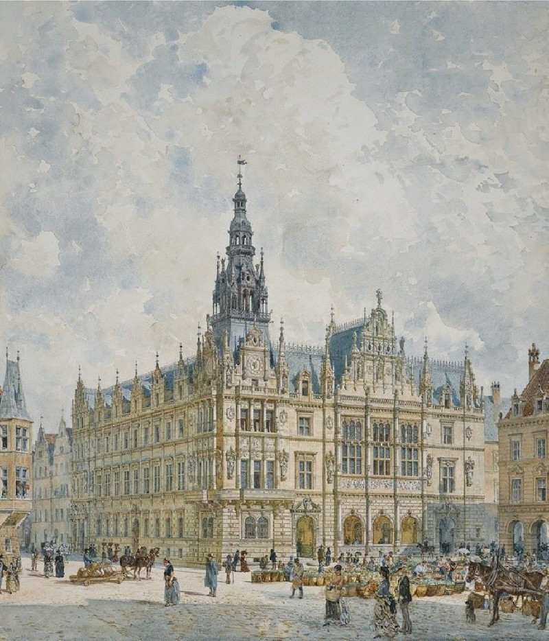 Rathausgebäude Im Renaissancestil (Renaissance Style Town Hall) reproduction of painting by Rudolf von Alt. ALL GICLEE PRINTS