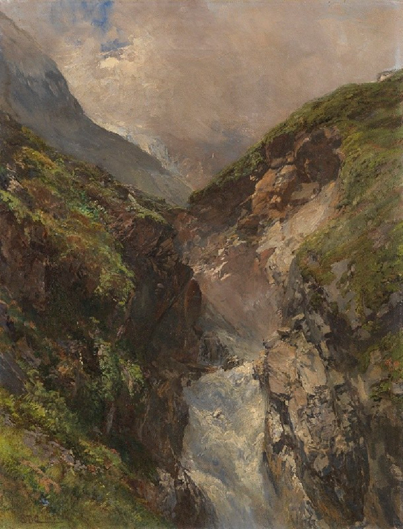 Gebirgsschlucht mit tosendem Wasserfall (Ca. 1880) reproduction of painting by Edward Theodore Compton. ALL GICLEE PRINTS