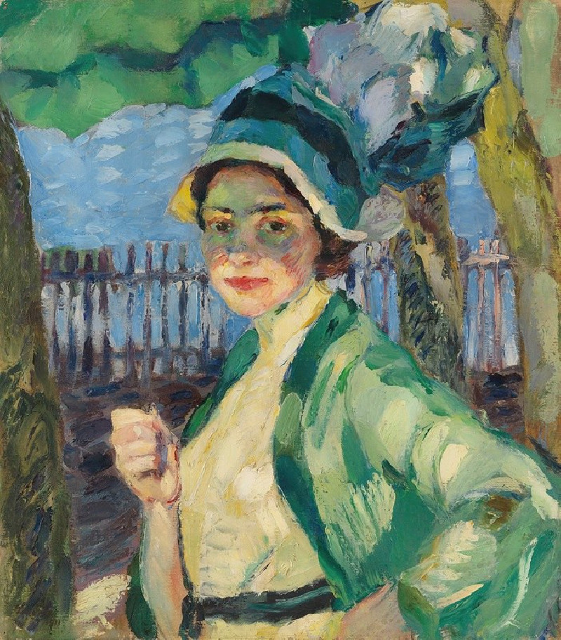 Porträt einer Dame unter grünem Schirm (Frieda Blell) (1911) reproduction of painting by Leo Putz. ALL GICLEE PRINTS