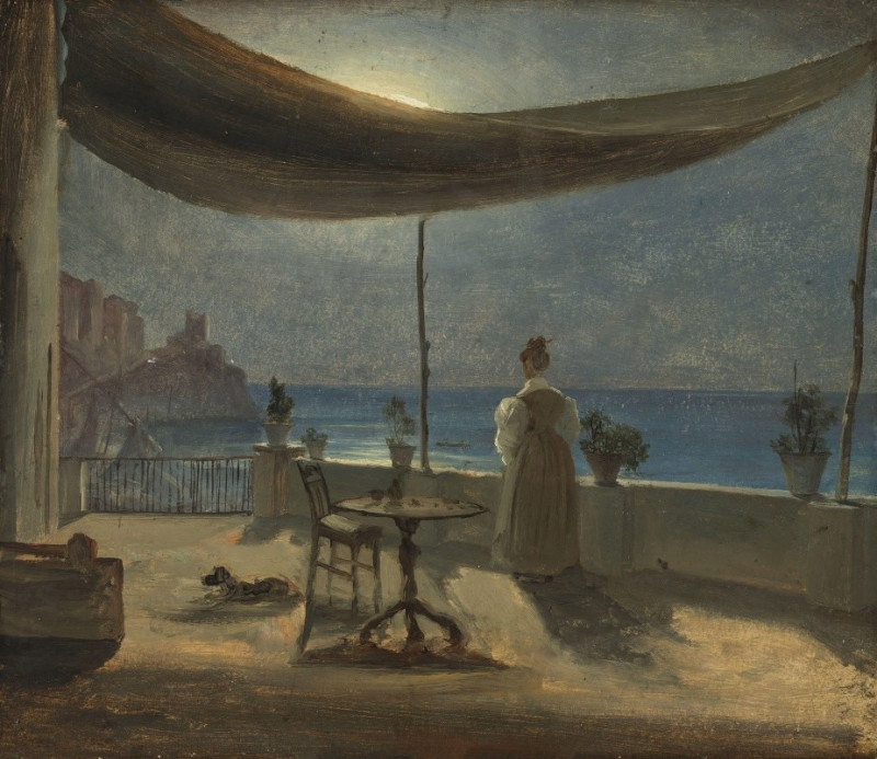 A Terrace in Amalfi in Moonlight (1834) reproduction of painting by Thomas Fearnley. ALL GICLEE PRINTS