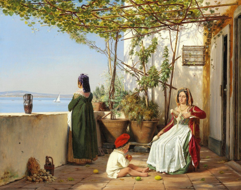 Loggia fra Procida med figurer (1841) reproduction of painting by Martinus Rørbye. ALL GICLEE PRINTS