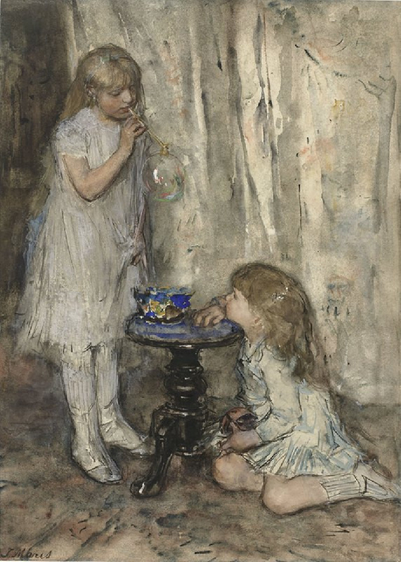 Two Girls Blowing Bubbles (c. 1880) reproduction of painting by Jacob Maris. ALL GICLEE PRINTS