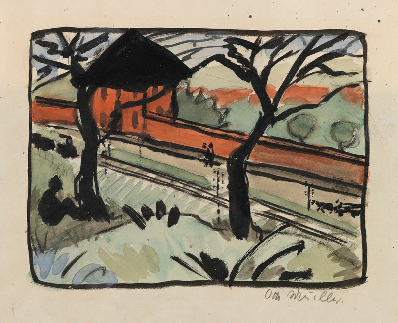 Dorfstrasse – Bahnhof in Schmiedeberg (Riesengebirge) (1919) reproduction of painting by Otto Mueller. ALL GICLEE PRINTS