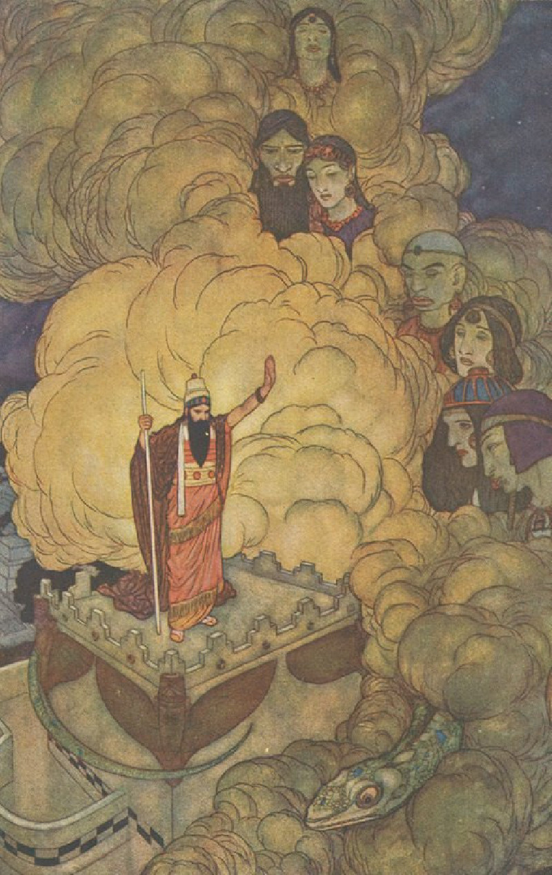 Solomon commands the spirits of the world to submit to his will. (1913) reproduction of painting by Edmund Dulac. ALL GICLEE ...