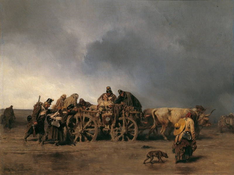 Der Verwundetentransport I (1853) reproduction of painting by August von Pettenkofen. ALL GICLEE PRINTS