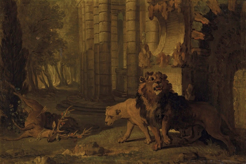 Atalanta and Hippomenes turned into lions (1732) reproduction of painting by Jean-Baptiste Oudry. ALL GICLEE PRINTS