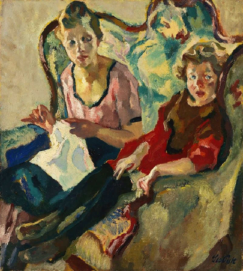 Lisl und Buberl (1920) reproduction of painting by Leo Putz. ALL GICLEE PRINTS