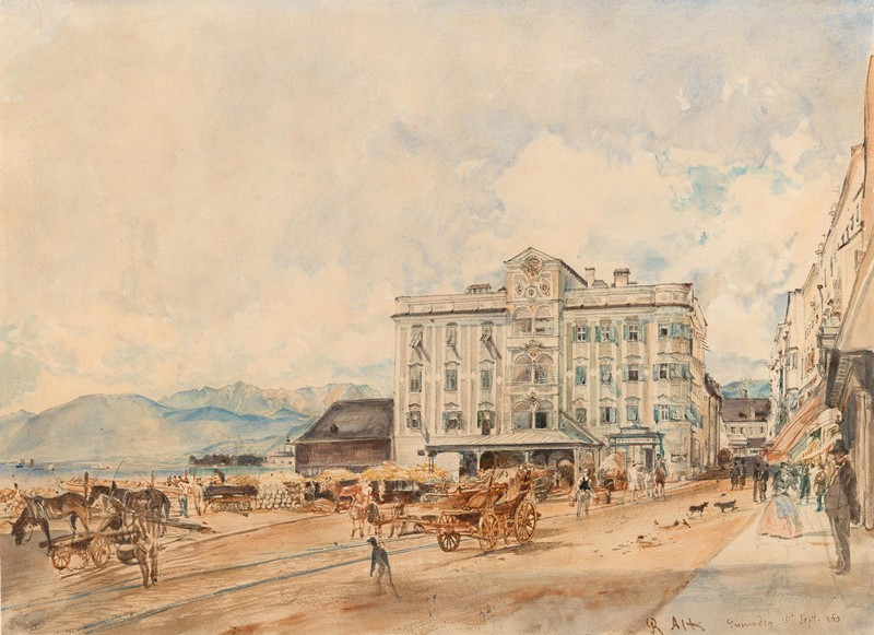 The Town Hall in Gmunden (1860) reproduction of painting by Rudolf von Alt. ALL GICLEE PRINTS