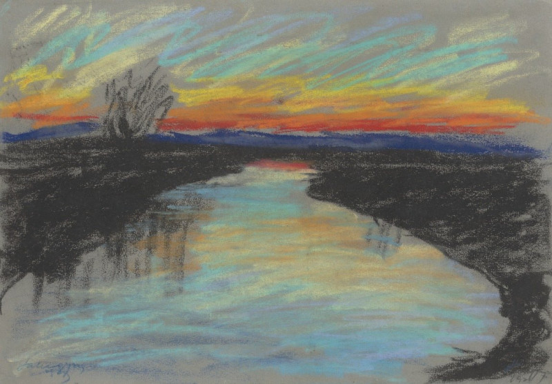 Red Dawn over a River (1929-1930) reproduction of painting by Zolo Palugyay. ALL GICLEE PRINTS