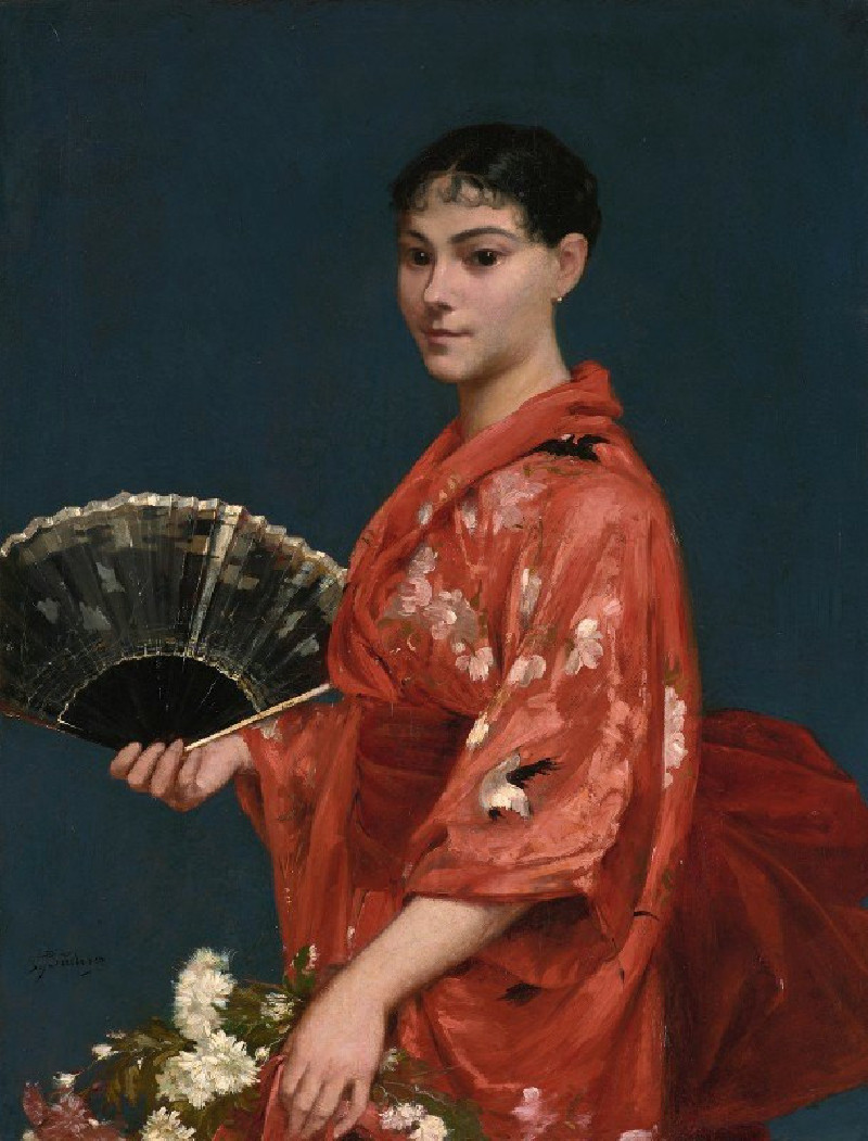 Young Woman in a Red Kimono (1870–1889) reproduction of painting by Frank Buchser. ALL GICLEE PRINTS