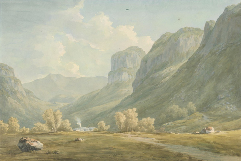 Village of Stonethwaite and Eagle Cragg, Borrowdale reproduction of painting by John Warwick Smith. ALL GICLEE PRINTS