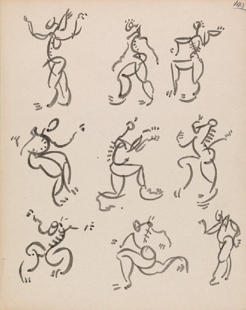 Nine Dancing Figures, in Three Registers (1910 - 1915) reproduction of painting by Henri Gaudier-Brzeska. ALL GICLEE PRINTS