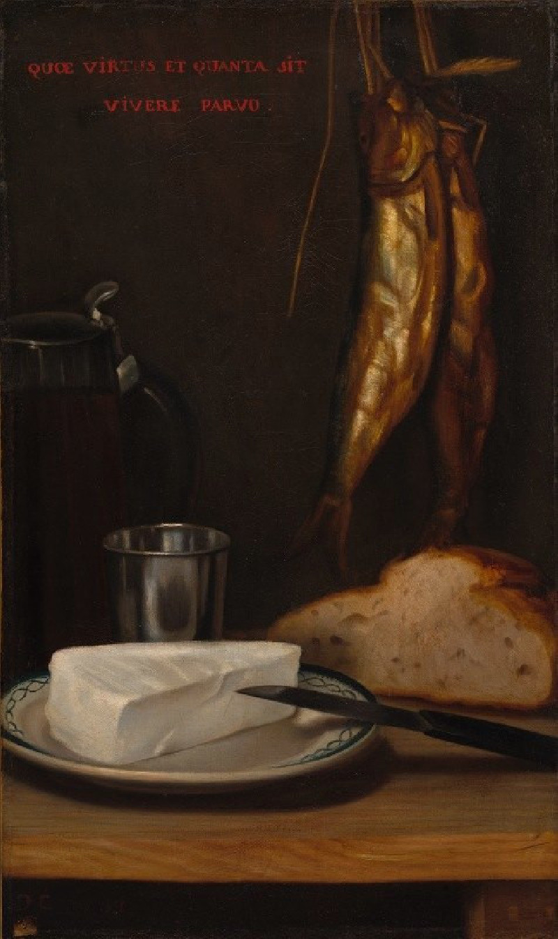 Still Life with Herring, Bread, and Cheese (1858) reproduction of painting by Alexandre-Gabriel Decamps. Still-life