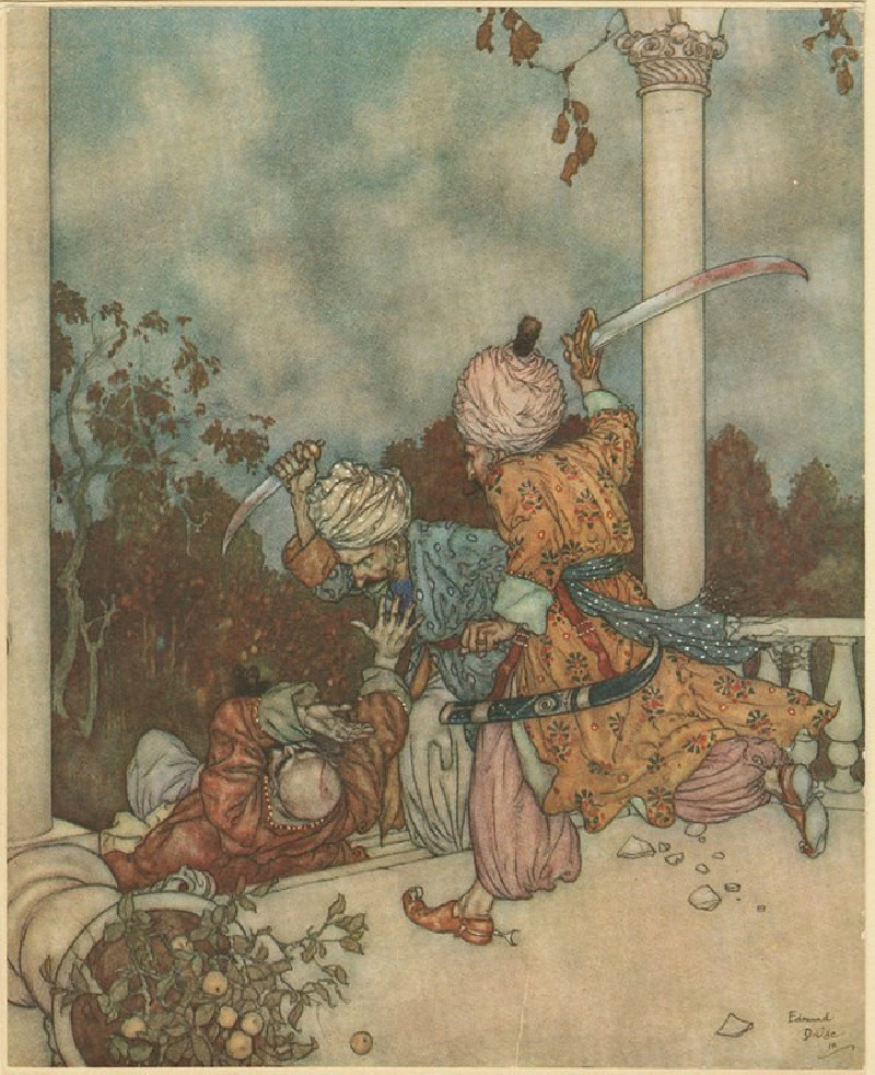 They overtook him just as he reached the steps of the main porch (1910) reproduction of painting by Edmund Dulac. ALL GICLEE ...