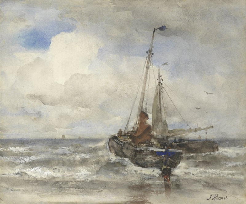 Twee vissersschepen bij het strand (1847 - 1899) reproduction of painting by Jacob Maris. ALL GICLEE PRINTS