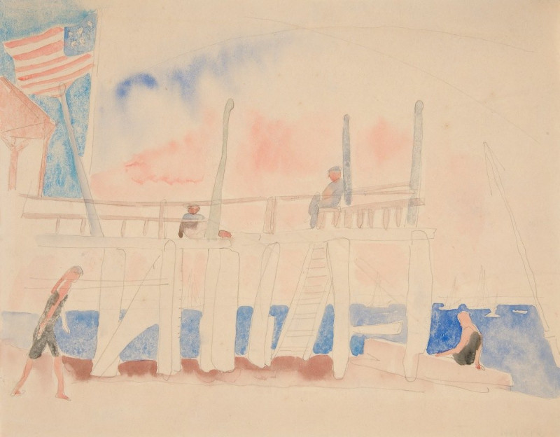 Pier With Four Figures (ca. 1916–17) reproduction of painting by Charles Demuth. ALL GICLEE PRINTS