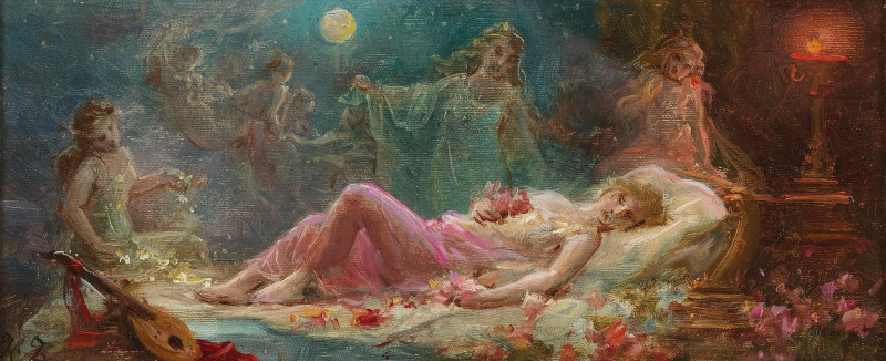 Allegory of Sleep reproduction of painting by Hans Zatzka. ALL GICLEE PRINTS