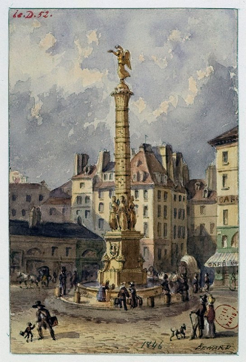 La place du Châtelet et la fontaine des Palmiers. (1846) reproduction of painting by Auguste-Sébastien Bénard. ALL GICLEE PRINTS