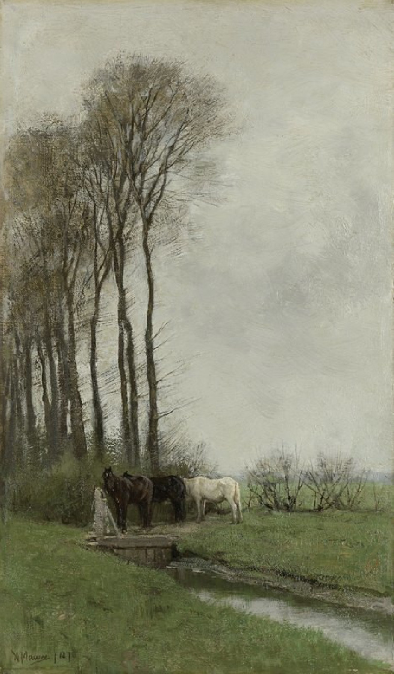 Paarden bij het hek (1878) reproduction of painting by Anton Mauve. ALL GICLEE PRINTS