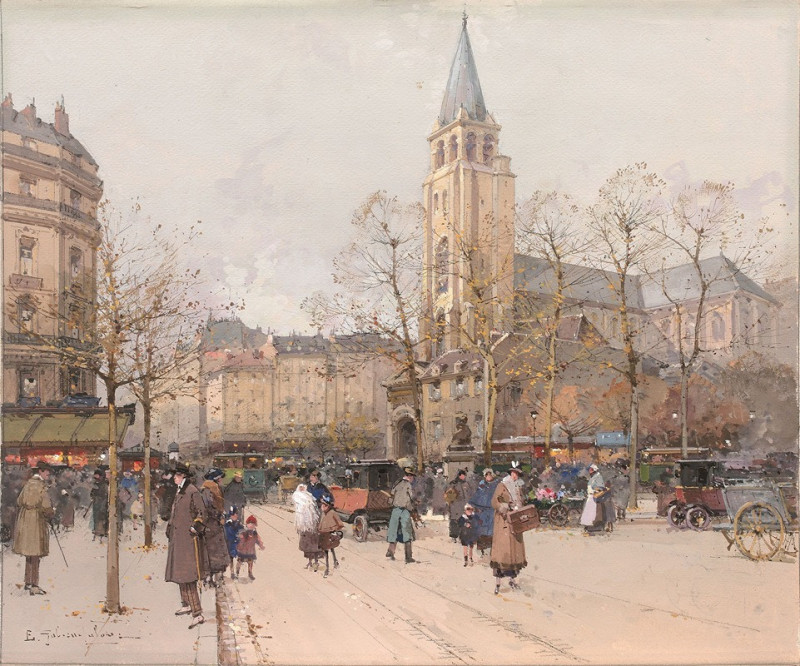 Vue des boulevards à Saint-Germain-des-Prés reproduction of painting by Eugène Galien-Laloue. ALL GICLEE PRINTS