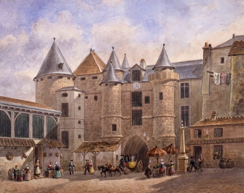 Le Grand Châtelet du XVIIIème siècle. (1810) reproduction of painting by Auguste-Sébastien Bénard. ALL GICLEE PRINTS