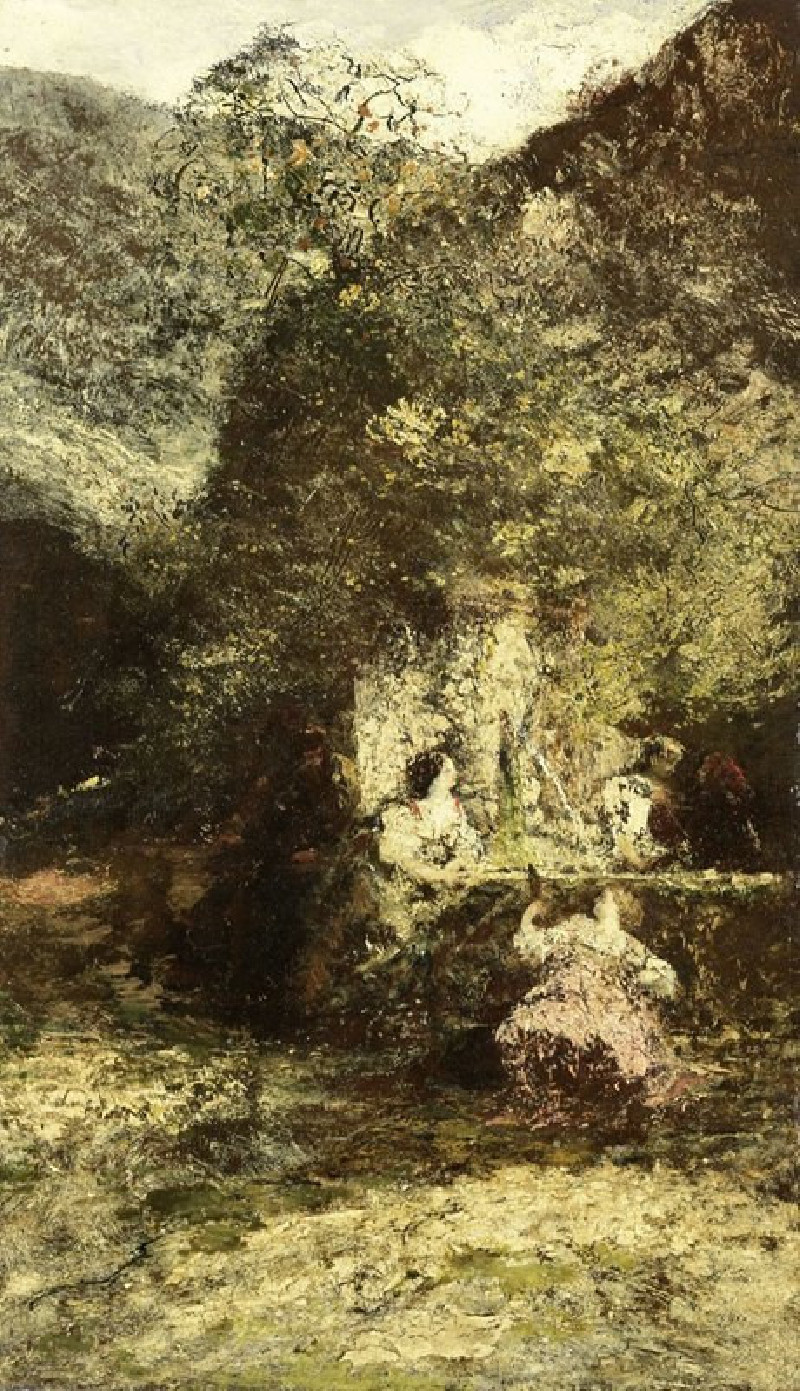 Figures near a Fountain (c. 1870 - c. 1886) reproduction of painting by Adolphe Monticelli. ALL GICLEE PRINTS