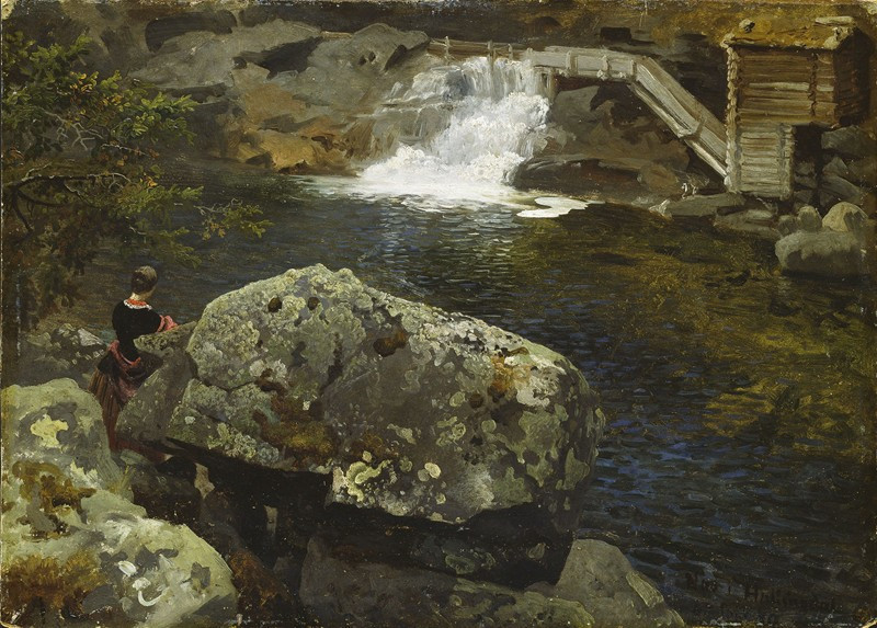 By the Mill Pond (1850) reproduction of painting by Hans Gude. ALL GICLEE PRINTS