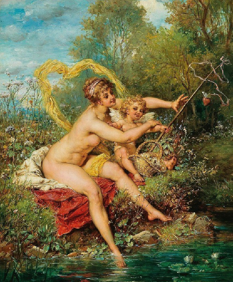 Fishing reproduction of painting by Hans Zatzka. ALL GICLEE PRINTS