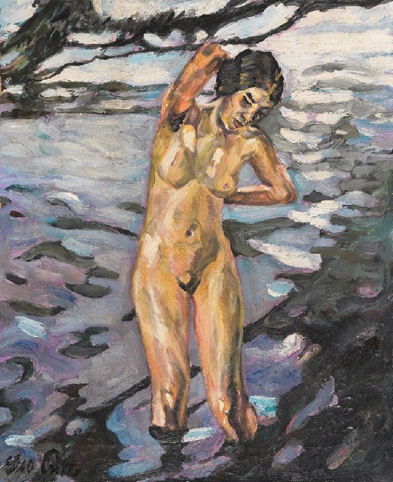 Badende, stehender weiblicher Akt (1914) reproduction of painting by Leo Putz. ALL GICLEE PRINTS