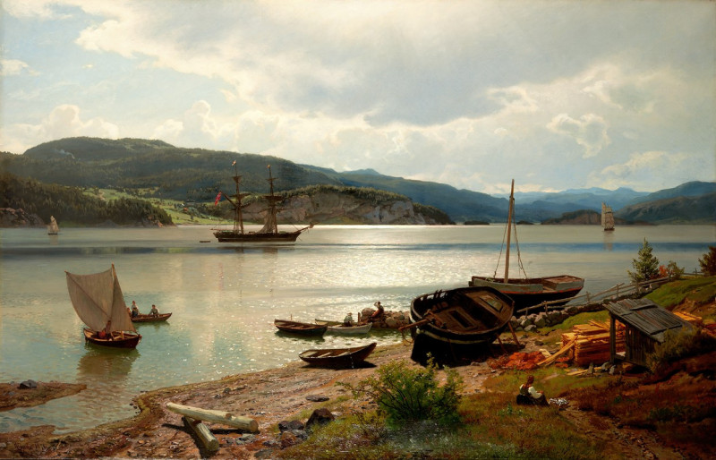 By the Water (1876) reproduction of painting by Hans Gude. ALL GICLEE PRINTS