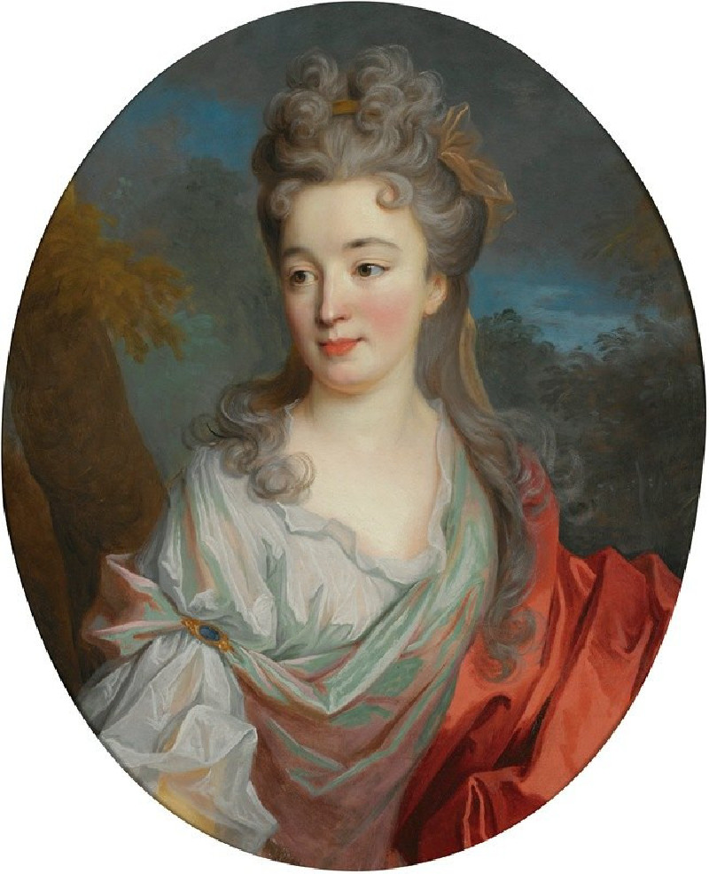 Portrait Of A Lady, Half Length, With A White Shirt And Red Sash, A Landscape Beyond reproduction of painting by Jean-Baptist...