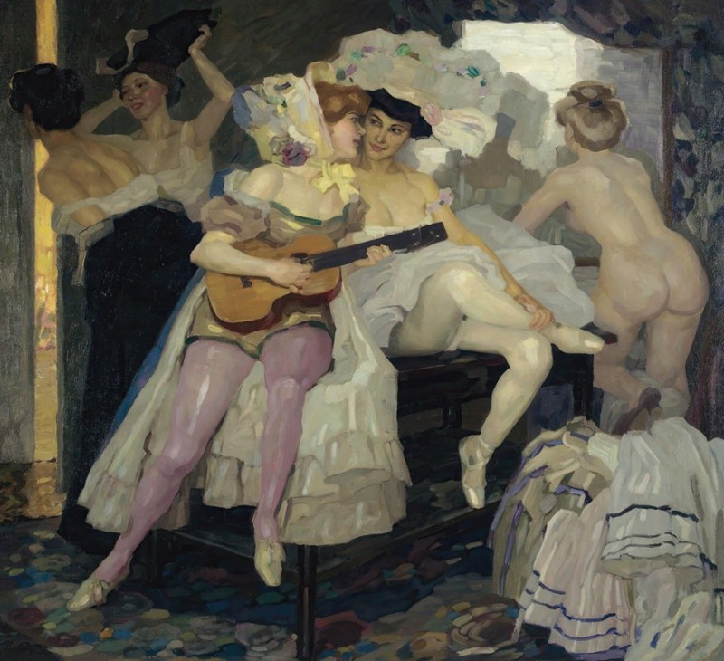 Leo Putz reprodukcija Hinter Den Kulissen (Behind The Scenes) (1905), VISOS REPRODUKCIJOS , paveikslai, reprodukcijos internetu