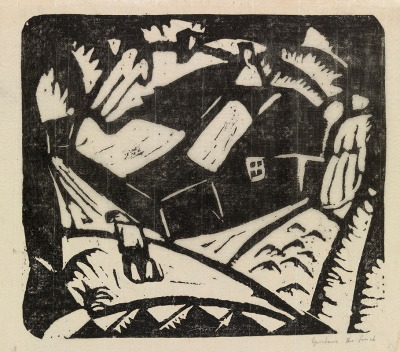 Landscape with a Potato Lifter (1920) reproduction of painting by Gustave De Smet. ALL GICLEE PRINTS