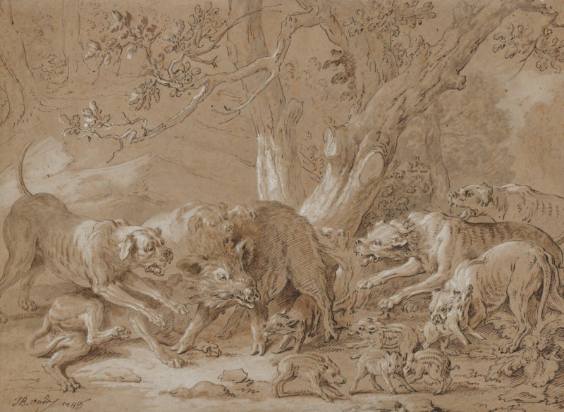 Jean-Baptiste Oudry reprodukcija Wild Sow and Her Young Attacked by Dogs (1748), VISOS REPRODUKCIJOS , paveikslai, reprodukci...