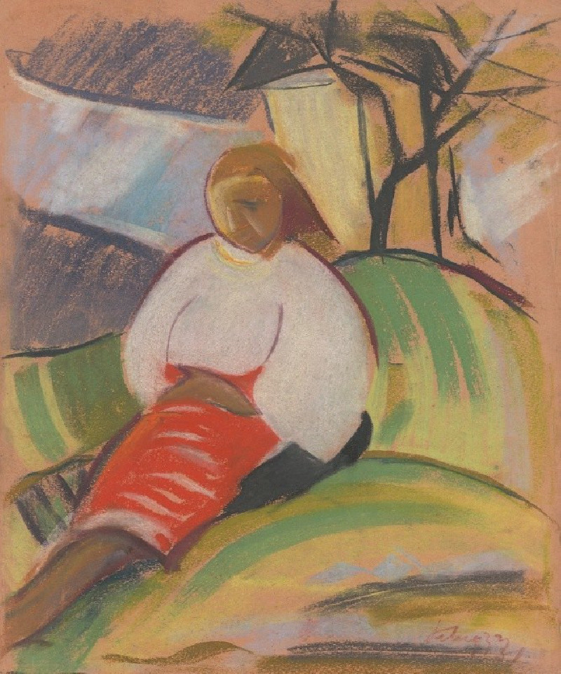 Girl in a Red Skirt (1931) reproduction of painting by Zolo Palugyay. ALL GICLEE PRINTS