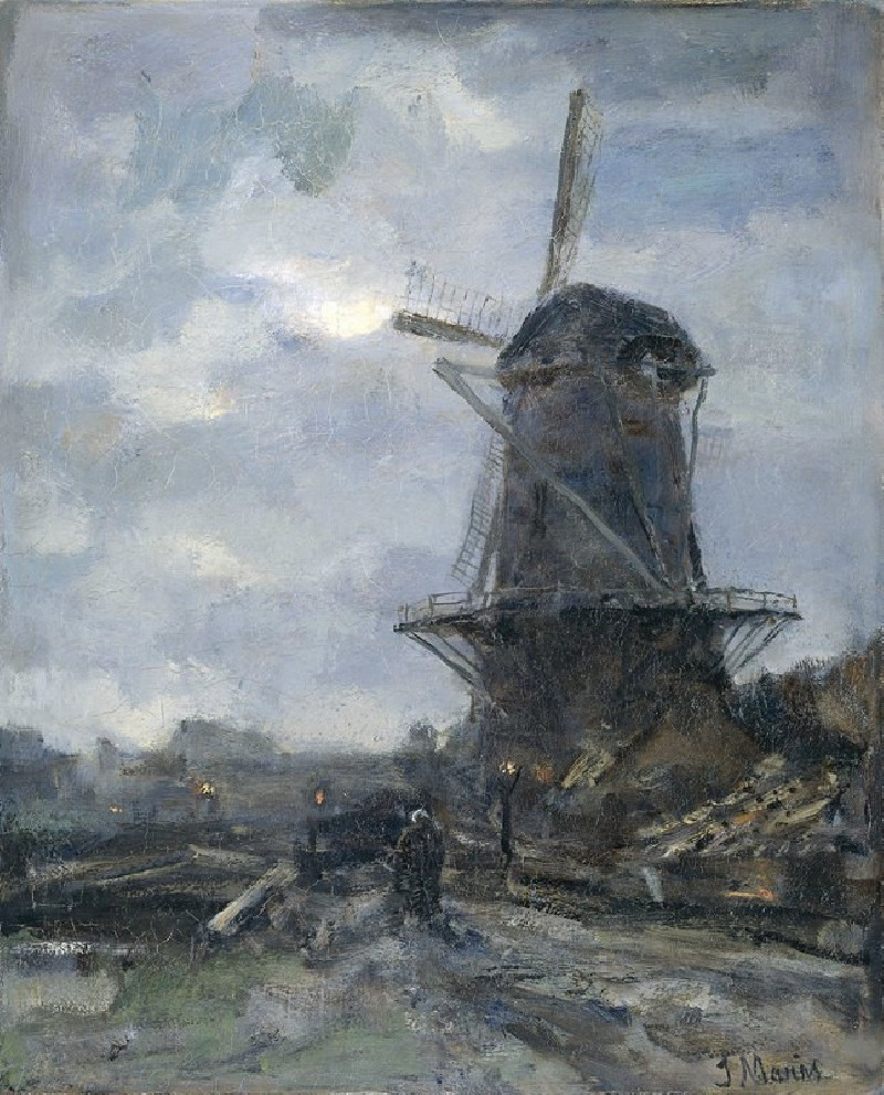 Molen bij maanlicht (c. 1899) reproduction of painting by Jacob Maris. ALL GICLEE PRINTS