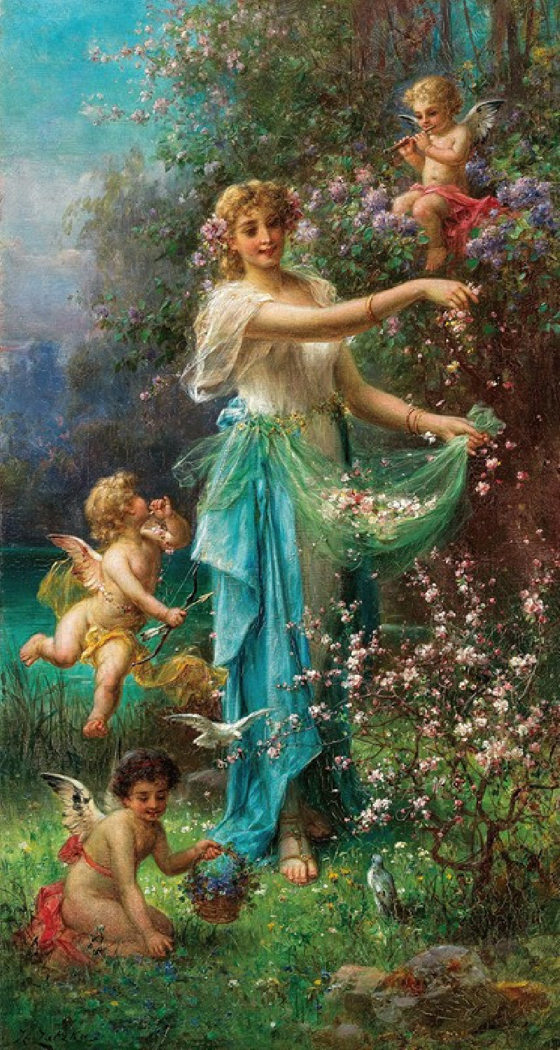 An Allegory of Spring with Cupid reproduction of painting by Hans Zatzka. ALL GICLEE PRINTS