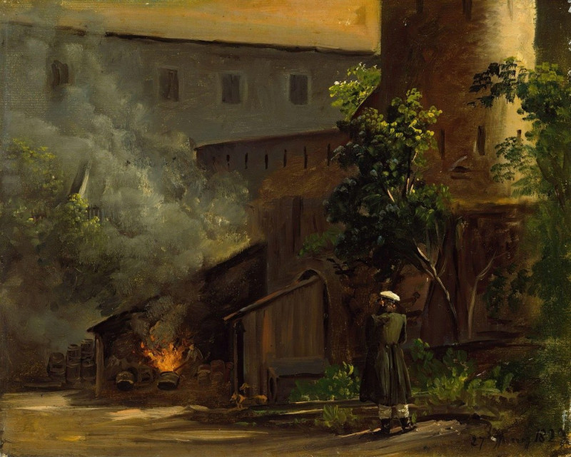 From a Courtyard at the Scharfenberg Castle near Dresden (1829) reproduction of painting by Thomas Fearnley. ALL GICLEE PRINTS