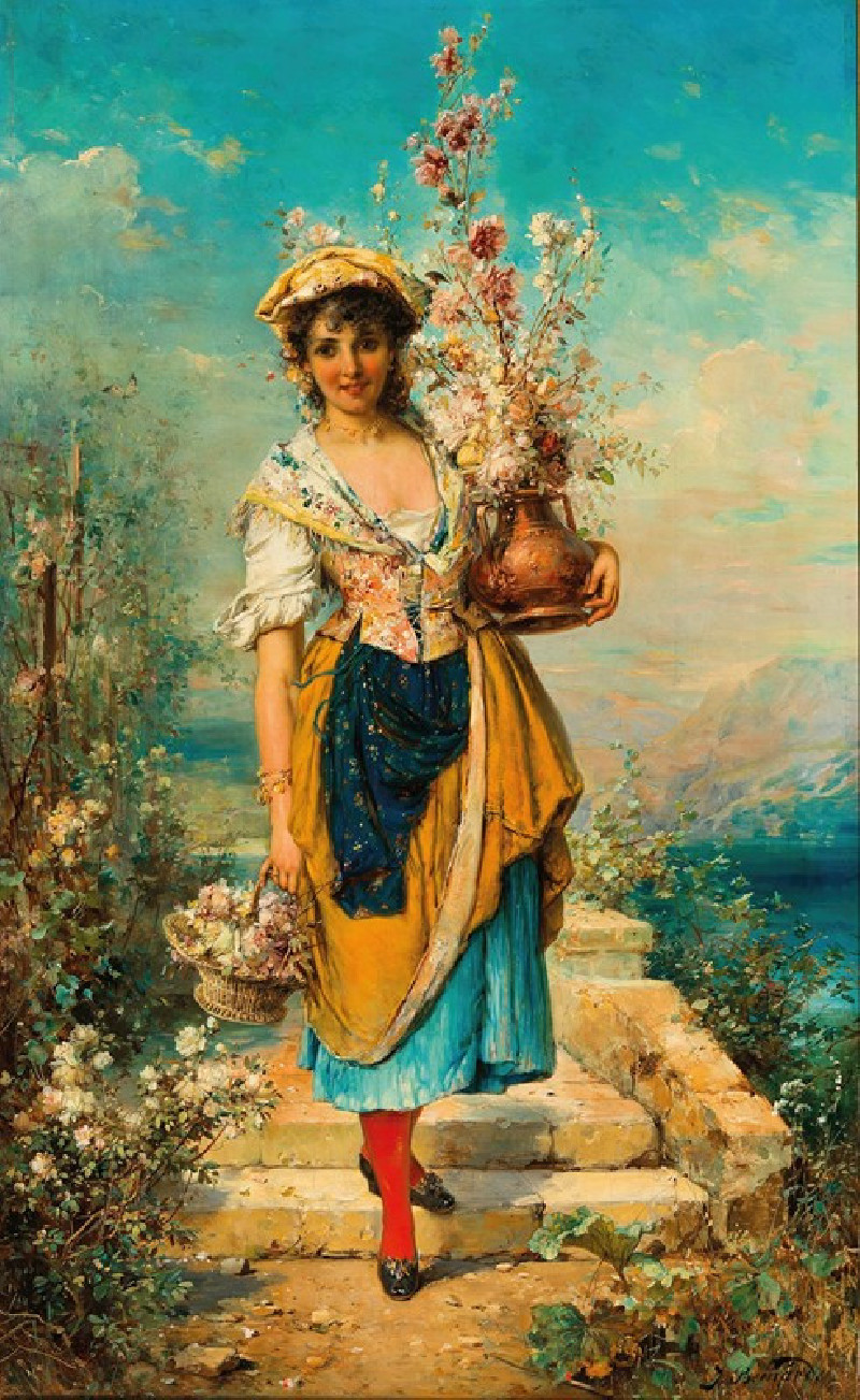 Hans Zatzka reprodukcija A Beautiful Flower Girl, VISOS REPRODUKCIJOS , paveikslai, reprodukcijos internetu