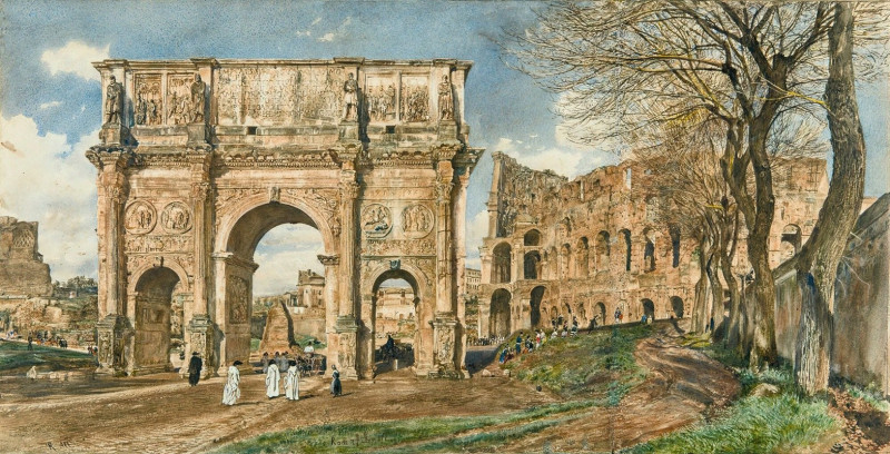 The Arch Of Constantine And The Colosseum, Rome (1872) reproduction of painting by Rudolf von Alt. ALL GICLEE PRINTS