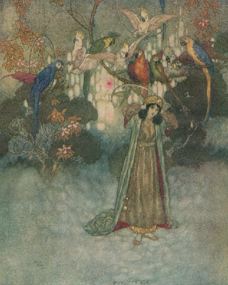 These no sooner saw Beauty than they began to scream and chatter. (1910) reproduction of painting by Edmund Dulac. ALL GICLEE...