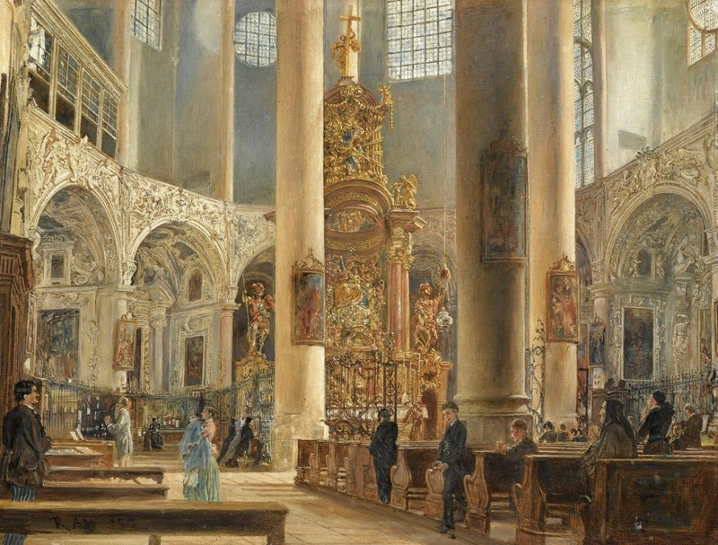 Interior Of The Franciscan Church, Salzburg reproduction of painting by Rudolf von Alt. ALL GICLEE PRINTS