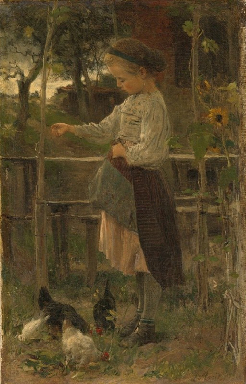 Feeding Chickens (1866) reproduction of painting by Jacob Maris. ALL GICLEE PRINTS