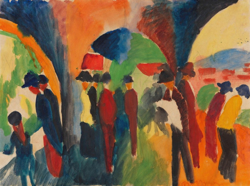 Unter den Lauben von Thun (Ein Spaziergängermotiv) (1913) reproduction of painting by August Macke. ALL GICLEE PRINTS