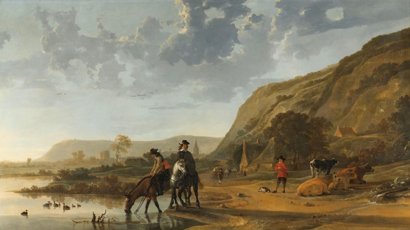 River Landscape with Riders (1653 - 1657) reproduction of painting by Aelbert Cuyp. ALL GICLEE PRINTS