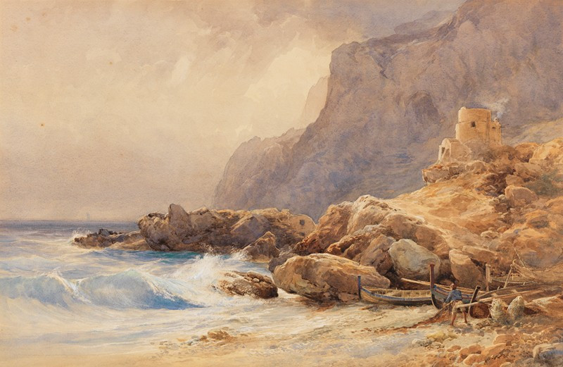 Marina piccola, Capri (1874) reproduction of painting by Edward Theodore Compton. ALL GICLEE PRINTS