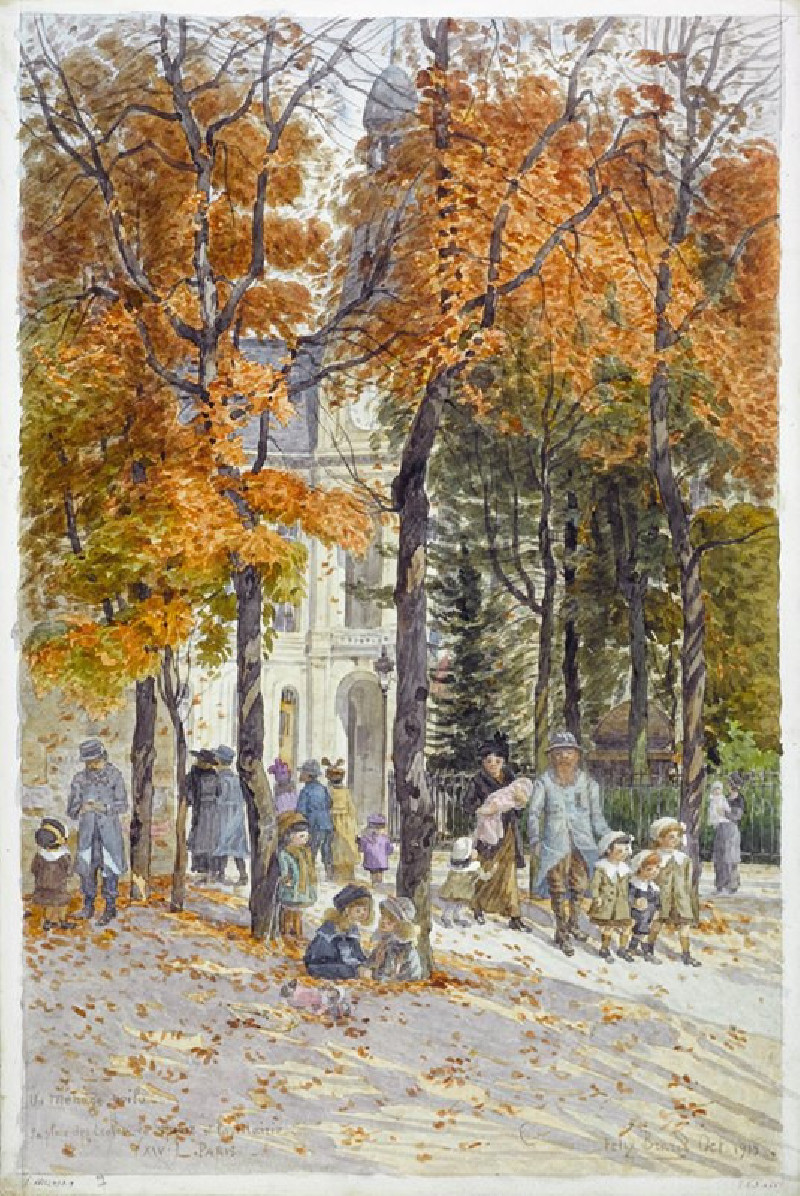 La place des Ecoles et le square de la Mairie du XIVème arrondissement (1915) reproduction of painting by Félix Brard. ALL GI...